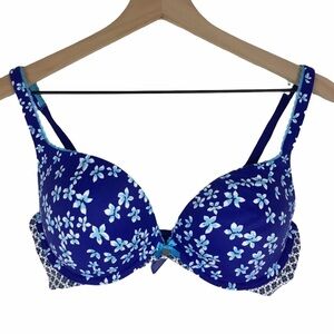 VICTORIA’S SECRET Bra Body By Victoria Push-Up Floral Flowers Blue White 36C